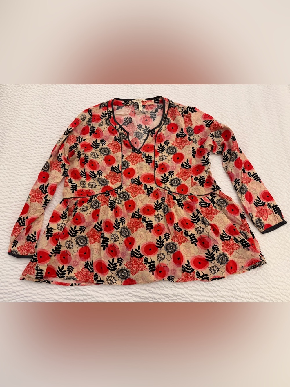 Matilda Jane Make Believe Mistletoe Magic Floral Peplum Tunic Top Women XL Boho